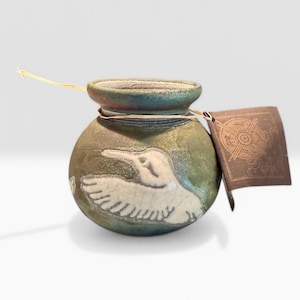 Raku Pottery Hummingbird Vase, Artist Jeremy Diller, Iridescent Southwest Studio Art