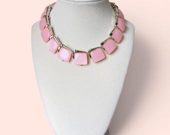 Vintage Pink Thermoset Choker Necklace: Mid Century H&S Pastel Jewelry