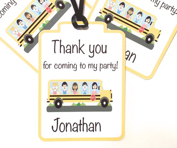 Yellow School Bus Kids Party Set Of 12 Thank You Tags