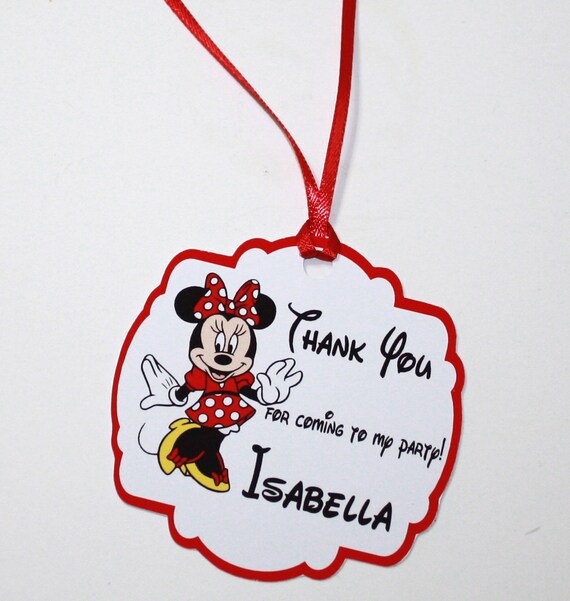 Minnie Mouse Set of 12 PINK OR RED Personalized Thank You Party Favor Tags, Birthday Party, Minnie Mouse, Party Decorations, Ships Fast Il_570xn