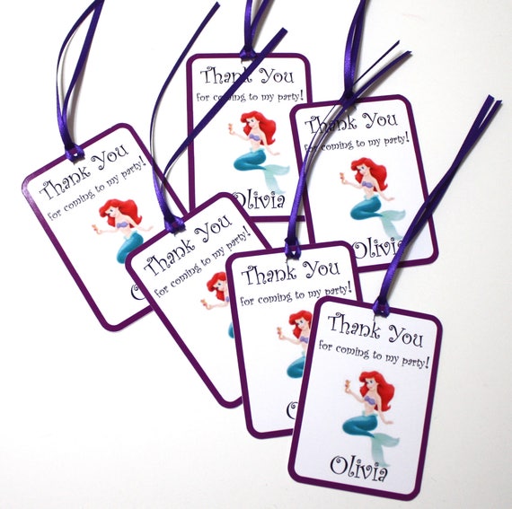 Mermaid Set of 12 Thank You Party Favor Tags, Mermaid Ariel Personalized Birthday Party Tags Thank You Gift Tags, Paper Party Supplies Il_570xn