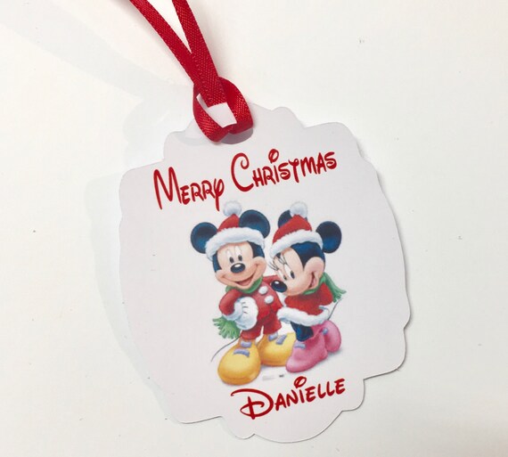 Christmas Tags Minnie and Mickey Set of 12 Thank You Party Favor Tags, Christmas Mickey Mouse Personalized NAME, Thank You tags Supplies Il_570xn