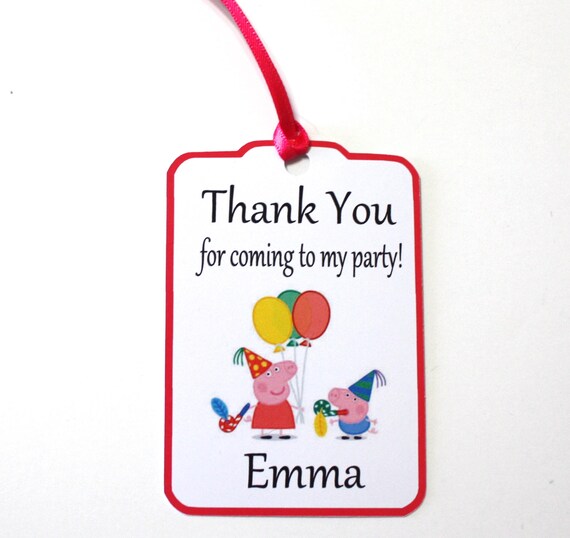 Set of 12 Peppa Pig Balloons Thank You Party Favor Tags, Personalized Birthday Party Favors Tags Thank You Gift Tags, Party Supplies Il_570xn