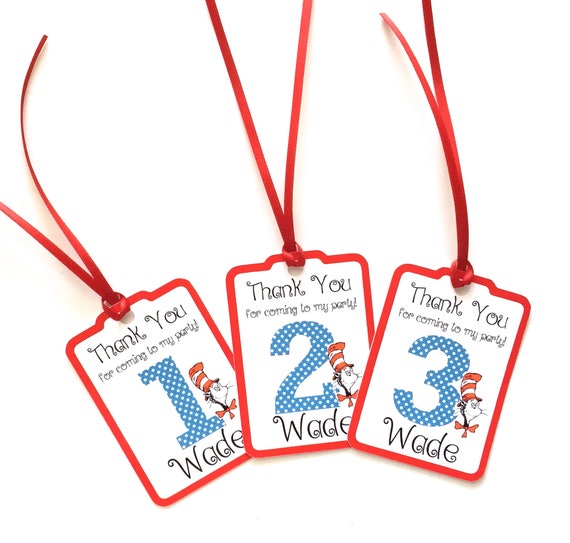 Cat in the Hat SET of 12 Thank You Tags Birthday Party Favor Tags, Seuss Happy Birthday Party Favors Thank You tags Party Supplies Il_570xn