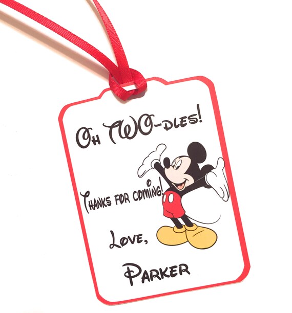 Set of 12 Oh Two-dles! Mickey Mouse Personalized Thank You Party Favor Tags, Birthday Party Favors Thank You gift tags Il_570xn