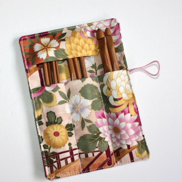 Crochet Hook Organizer Roll, Chrysanthemum Fabric Crochet Hook Organizer, Crochet Hook Case Holder