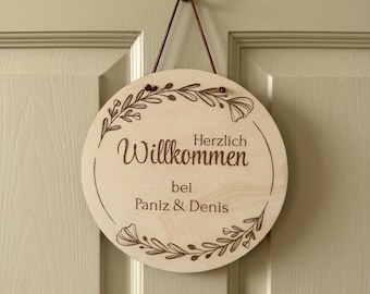 Personalisiertes Willkommensschild mit Wunschname, Türschild als Einzugsgeschenk