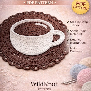Gehäkelter Kaffeteppich, Tassenform, Matte, Küchendeko Anleitung (PDF-Download)