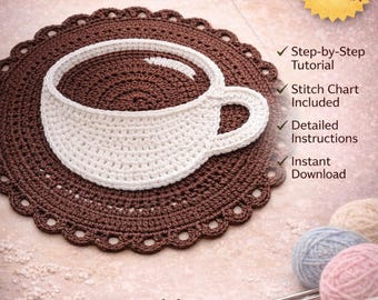 Gehäkelter Kaffeteppich, Tassenform, Matte, Küchendeko Anleitung (PDF-Download)