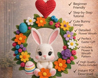 Gehäkelte Hasenkranz Anleitung PDF - Ostern Amigurumi Kaninchen & Blumenring Dekor
