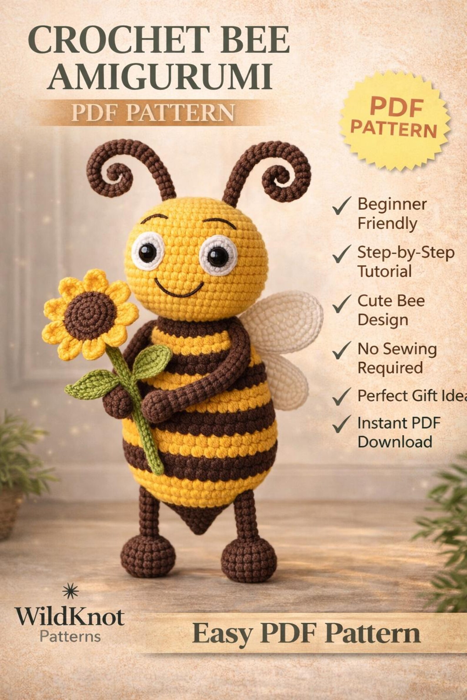 Bee Step Pattern Crochet Bee Amigurumi Pattern | Beginner Friendly Step-by-step Tutorial ...