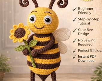 Bienen Amigurumi Häkelanleitung | Anfängerfreundliche Schritt-für-Schritt-Anleitung (PDF-Download)