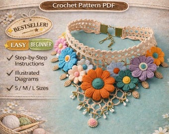 Gehäkelte Blumen-Halsketten-Muster (Boho Lace Statement Design