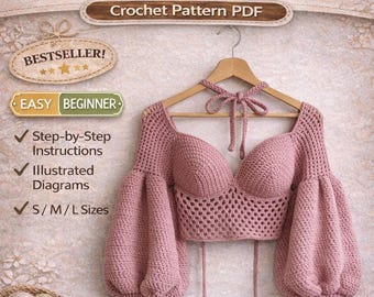 Blush Puff Ärmel gehäkelte Bolero Anleitung PDF (S/M/L, anfängerfreundlich)