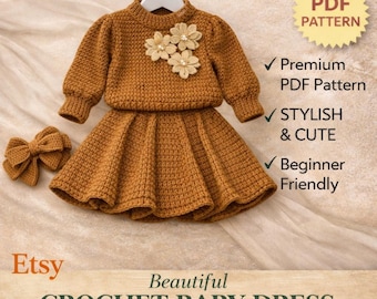 Baby Kleid Häkelanleitung | Puffärmelpullover, Blumen Details (PDF Download)