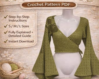 Bolero Häkelanleitung, Bolero mit Glocke Ärmel Shrug, anfängerfreundlich (PDF Download)