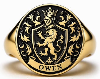 Sello de plata de ley personalizado con grabado de nombre / Diseño de león heráldico / Regalo para él