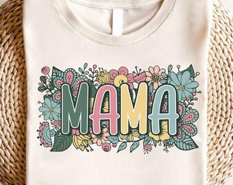 Retro Mama Shirt, Floral Mom Spring Tee, Trendy Mom Shirt, Women's Flower Mama Tee,Spring Pregnancy Reveal Gift for New Mom,Mothers Day Gift