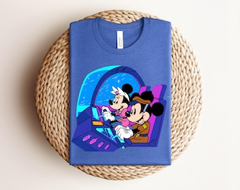 Space Pilot Mickey Minnie Shirt, Astronaut Cartoon Couple Tee, Spaceship Adventure Graphic Shirt
