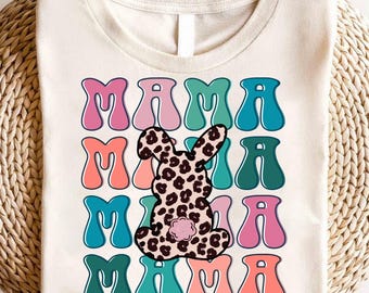 Retro Mama Bunny Shirt, Mom Easter Tee, Leopard Bunny Graphic Tee, Cute Spring Mama Shirt, Colorful Vintage Mom Shirt Gift