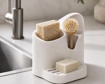 Minimalist Kitchen Sink Caddy 3D Printed From Recycled Materials | Sponge Holder & Countertop Organizer | Modern Sink-Side Storage