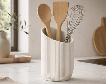 Uchwyt na przybory kuchenne, drukowany w 3D z materiałów pochodzących z recyklingu | Minimalistyczny uchwyt na łyżki kuchenne | Nowoczesny organizer na blat