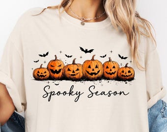 Spooky Season Pumpkins Shirt, Vintage Halloween Graphic Tee, Fall Festival Outfit, Cute Jack O Lantern Top, Retro Autumn Apparel,