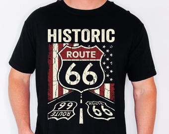 Historic Route 66 Design Shirt, Vintage Distressed American Flag Highway Tee, 2026 Centennial Mother Road Trip Top, Retro Americana Apparel,