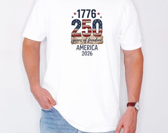 Comfort Colors America 250 Years of Freedom Shirt, Distressed Faux Patchwork 1776 USA Flag Tee, Vintage Patriotic 4th of July 2026 Tee,