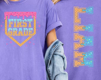 Drip Ice Cream Personalized Name & Grade Shirt, Back To School Two Sided Tee, Custom First Grade Outfit, Sweet Student Teacher Gift,