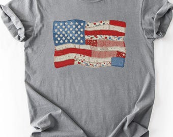 America 250 Years of Freedom Shirt, Distressed Faux Patchwork 1776 USA Flag Tee,  4th of July 2026 Tee,Digital Print Not Real EMBROIDERY,