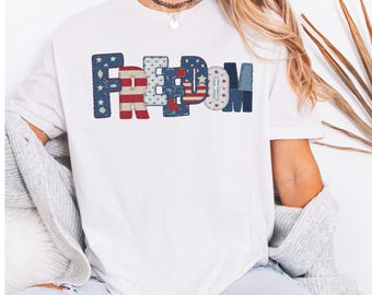America 250 Years of Freedom Shirt, Distressed Faux Patchwork 1776 USA Flag Tee, Patriotic Graphic Tee,Digital Print Not Real Embroidery,