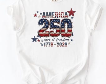 Comfort Colors America 250 Years of Freedom Shirt, Distressed Faux Patchwork 1776 USA Flag Tee, Vintage Patriotic 4th of July 2026 Tee,