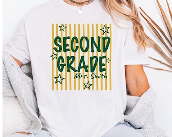 Personalized Back To School Teacher Shirt, Retro Stripe Team Grade Level Tee, Custom First Second Third Fourth Fifth Personalized Gift,