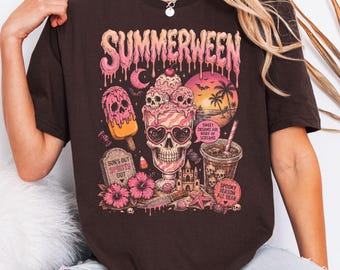 Summerween Pastel Goth Shirt, Spooky Summer Graphic Tee,Halloween In July Apparel, Sun's Out Spirits Out Top, Creepy Cute Beach Outfit,