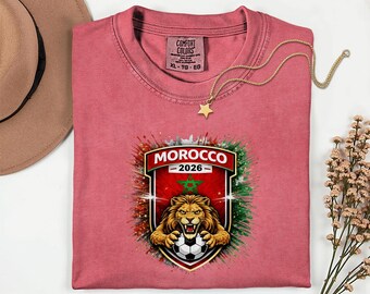 Comfort Colors® Morocco Mascot Soccer Shirt, World Tournament 2026 Gift Graphic Tee, Football Jersey Style Sports Fans Unisex T-Shirt