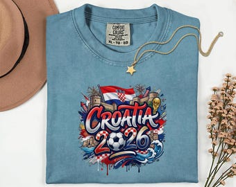 Comfort Colors® Croatia 2026 Soccer Shirt, World Tournament Country Gift Graphic Tee, Football Style Sports Fans Supporter Unisex T-Shirt