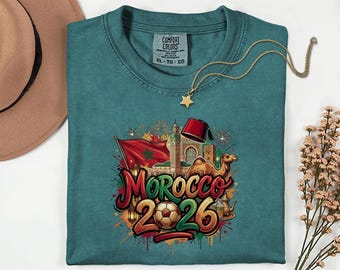 Comfort Colors® Morocco 2026 Soccer Shirt, World Tournament Country Gift Graphic Tee, Football Style Sports Fans Supporter Unisex T-Shirt