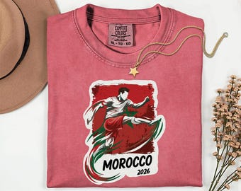 Comfort Colors® Morocco Soccer 2026 Logo Graphic Tee, Team Nations Moroccan Football Design, 26' World USA Tournament Fan Unisex T-Shirt