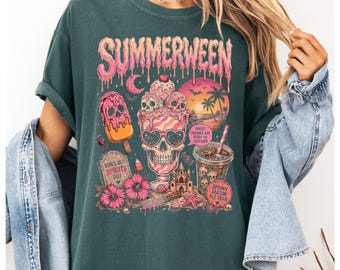 Summerween Pastel Goth Shirt, Spooky Summer Graphic Tee,Halloween In July Apparel, Sun's Out Spirits Out Top, Creepy Cute Beach Outfit,