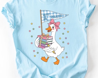 Coquette Silly Goose 1st Grade Shirt, Cute Back To School Gift For Girls, First Grade Teacher Top, Grades Collection Apparel, Pink Bow Tee,