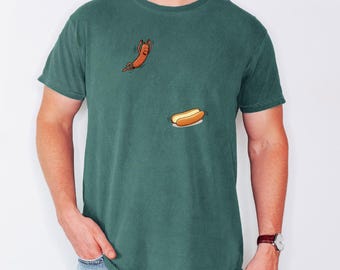 Comfort Colors, Funny Hot Dog Jumping into Bun Shirt,Sausage BBQ Dive Tee,Summer Cookout T-Shirt,Cute Glizzy Top,Grill Master Foodie Gift,