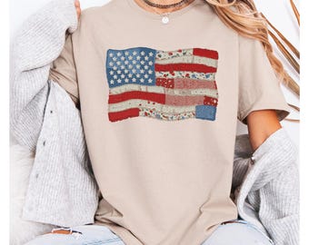 1 America 250 Years of Freedom Shirt, Distressed Faux Patchwork 1776 USA Flag Tee, Vintage Patriotic Tee,Digital Print Not Real Embroidery,