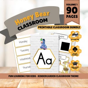 Ensemble de décorations pour la classe Honey Bear, volume 1 | 90 pages de tableaux d'apprentissage pour la maternelle (téléchargement numérique)