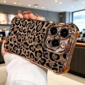 Lyxigt leopardmönster iPhone-skal med glansigt ramskydd