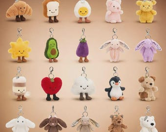 Pingentes de pelúcia para bolsas de Páscoa – Coelho Kawaii, Urso, Ovo, Coração, Nuvem