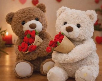 Urso de pelúcia romântico com rosas, presente perfeito para o Dia dos Namorados.