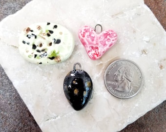 Porcelain Pendant Charm Bead Lot Handcrafted Handmade Unique Jewerly Making Component Supplies, Glamourpuss Beads