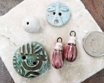 Porcelain Pendant Charm Bead Lot Handcrafted Handmade Unique Jewerly Making Component Supplies, Glamourpuss Beads