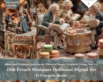 Diorama en miniatura para casa de muñecas francesa del siglo XVIII (arte digital): arte para pared, álbum de recortes, descarga de fondo de pantalla.